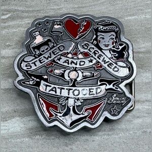 NEW Y2K Sailor Jerry Screwed Stewed & Tattooed Pewter Belt Buckle Vintage